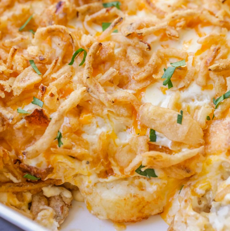 Tater Tot Casserole With Crispy Onions